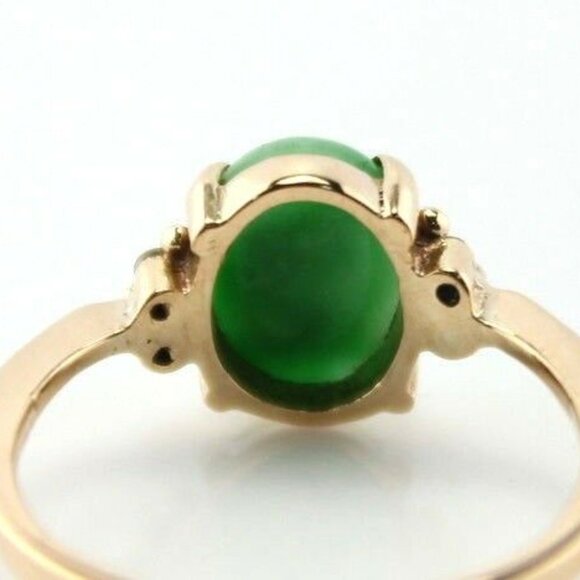 VINTAGE 18K YELLOW GOLD JADE & .04 CTW DIAMOND COCKTAIL RING SIZE 6- #3582-1 - Picture 4 of 10
